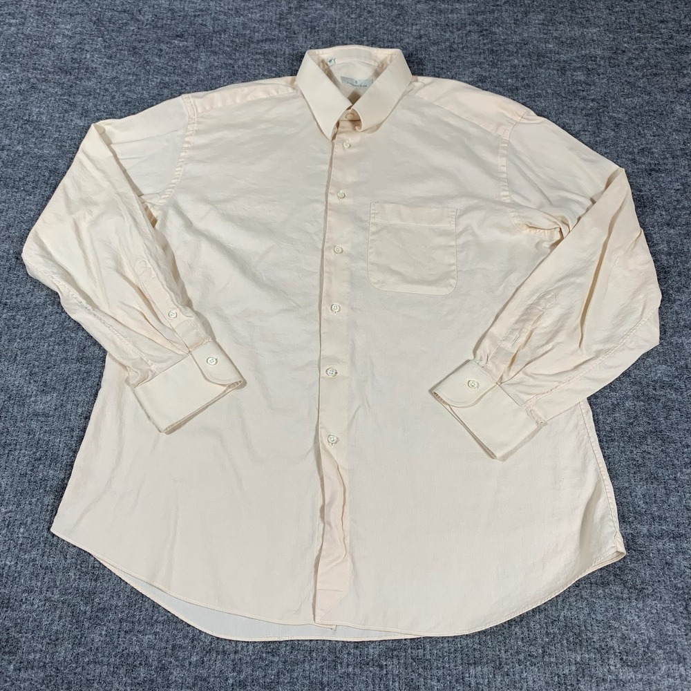 Ermenegildo Zegna Shirt Mens 46 18 Peach Textured Cotton Long Sleeve Button Down